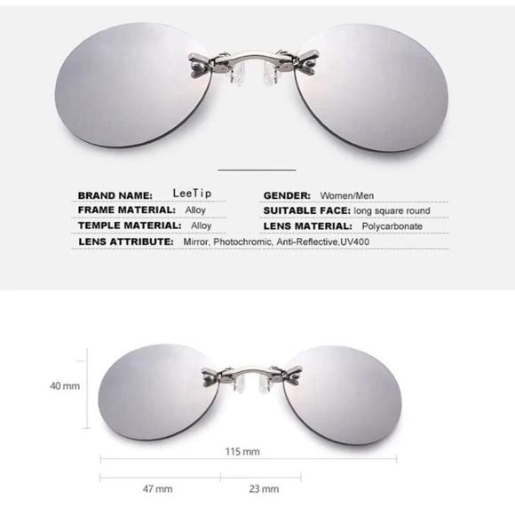 Clip On Nose Glasses Round Rimless Matrix Morpheus Sunglasses Mini Frameless - Picture 3 of 5
